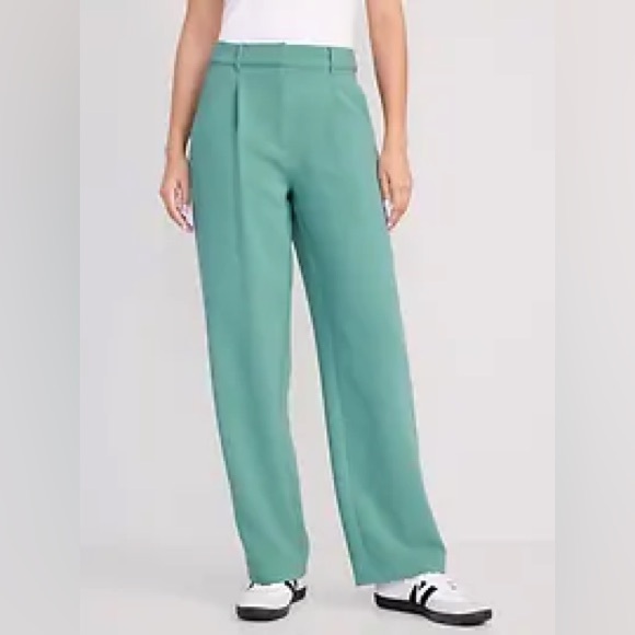 ❤️BOGO FREE NWT Old Navy Extra High Rise Wide Leg Green Pleated Pants - Picture 3 of 3